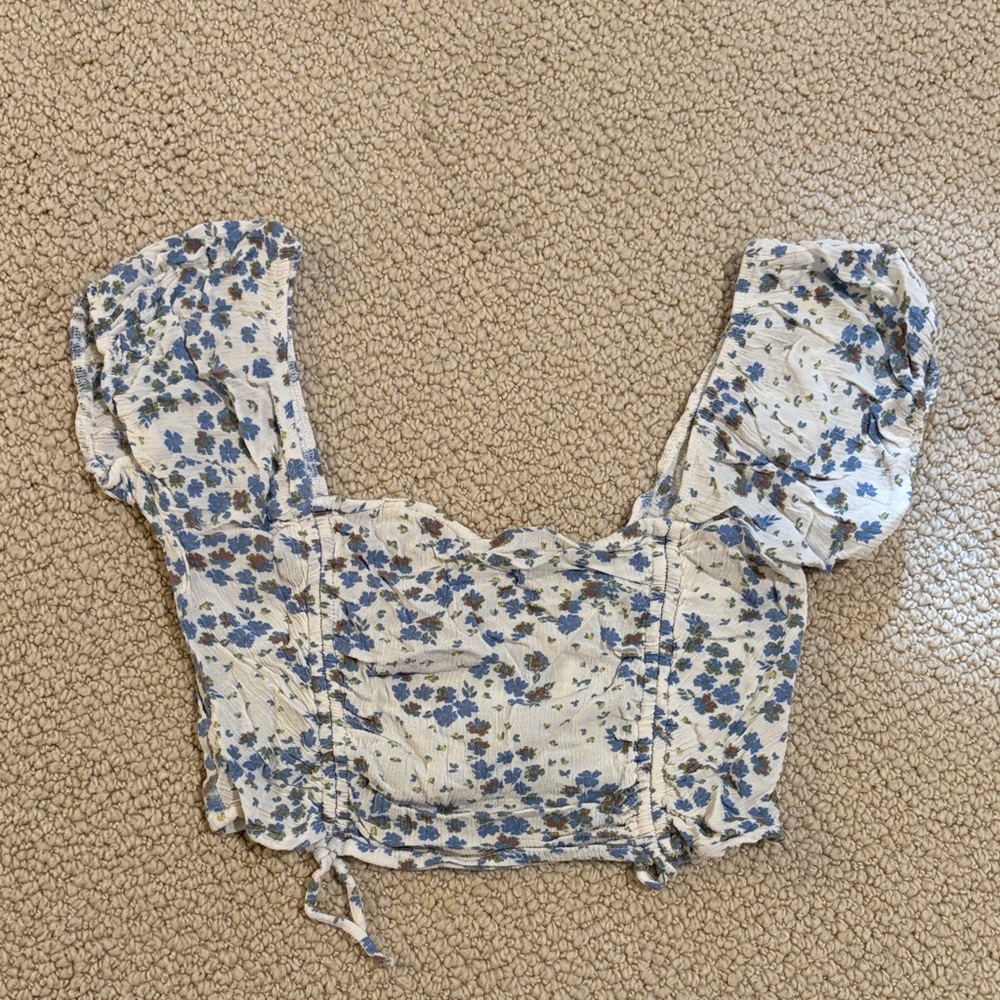Elegant Blue Floral Women's Crop Top